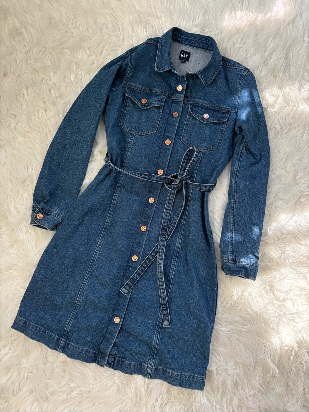 GAP Blue Denim Shirt Dress with Self-Tie Belt
